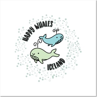 Cute Happy Whales swimming in the icelandic sea Posters and Art